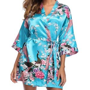 NEW Blue Silk Kimono Robe for Bridesmaids